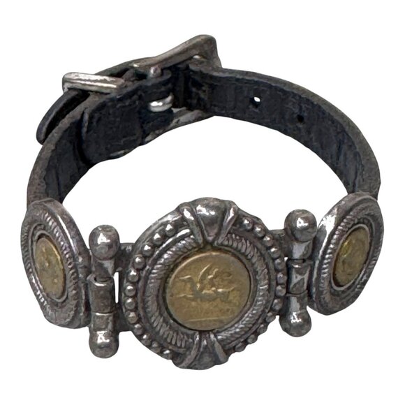 Brighton Vintage Coin Belt Strap Bracelet Gold Roman Black Signed 1995 Museum - Picture 8 of 9